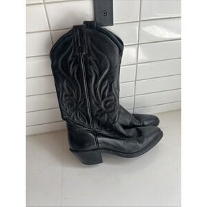 Vintage Stitched Cowboy Boots Womens Sz 5 Black Leather USA Western Pull On